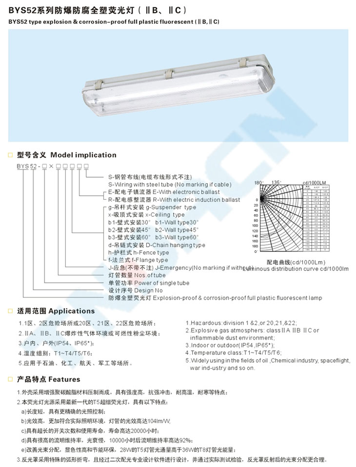 BYS52系列防爆防腐全塑熒光燈(IIB、IIC)