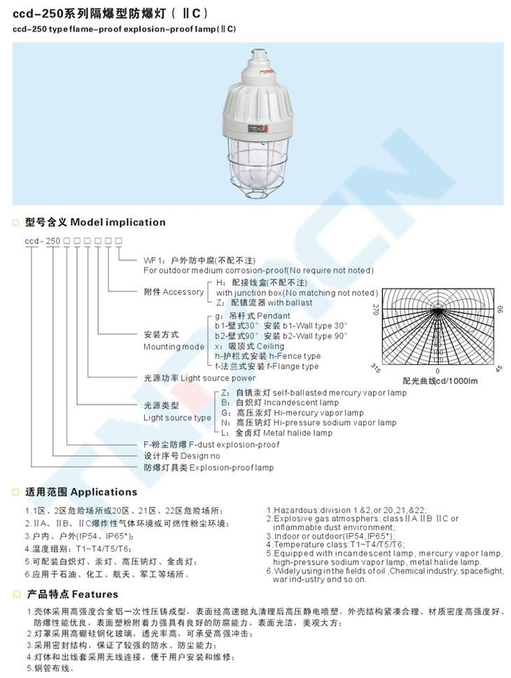 ccd-250系列隔爆型防爆燈(IIC)