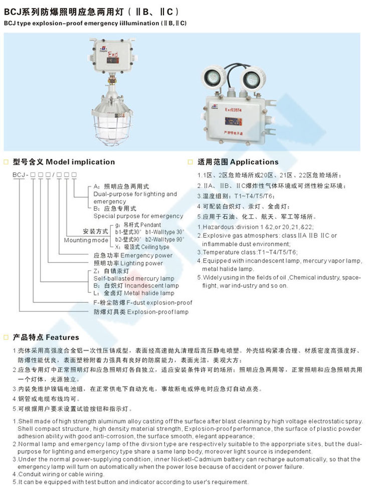 BCJ系列防爆照明應(yīng)急兩用燈(IIB、IIC)