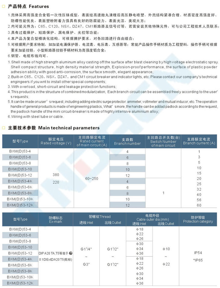 BXM(D)53-F系列粉塵防爆照明(動力)配電箱(DIP)