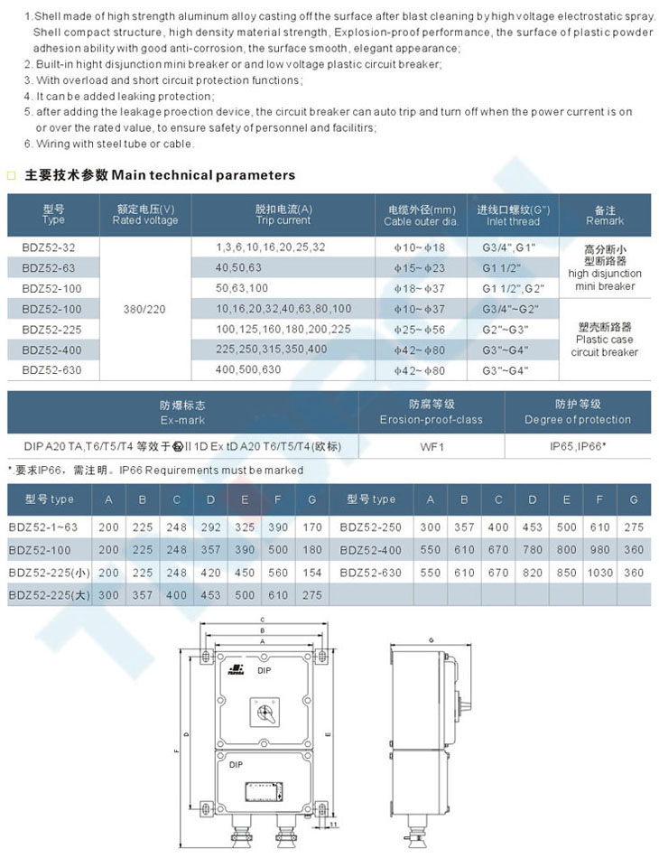 BDZ52-F系列粉塵防爆斷路器(DIP)