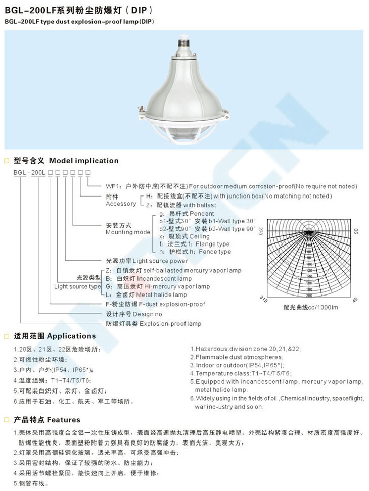 BGL-200LF系列粉塵防爆燈(DIP)