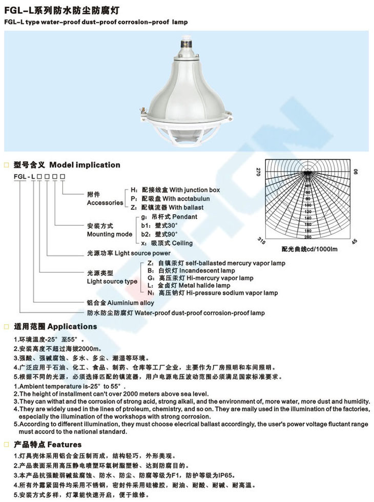 FGL-L系列防水防塵防腐燈