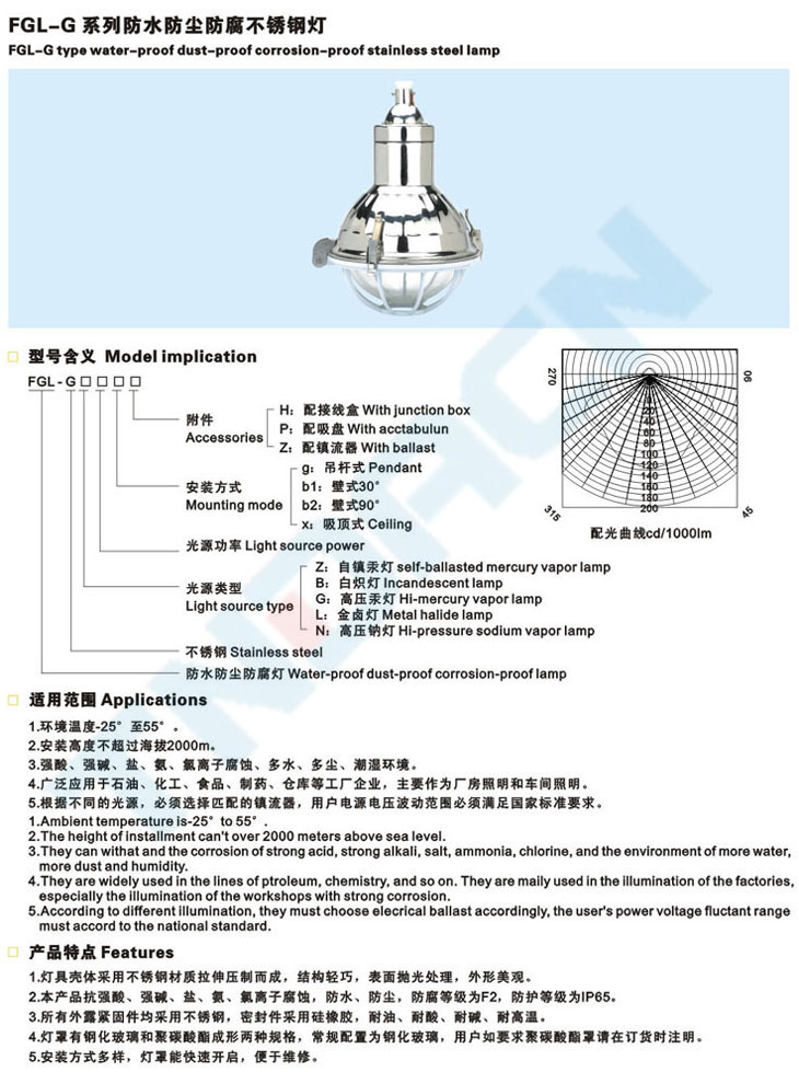 FGL-G系列防水防塵防腐不銹鋼燈