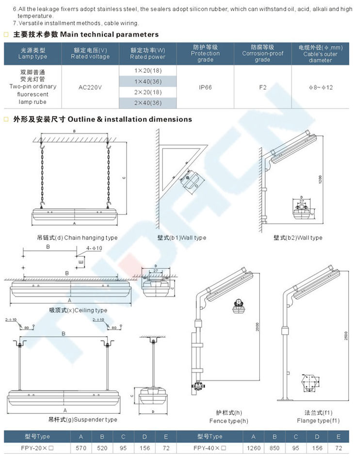 FPY系列防水防塵防腐全塑熒光燈