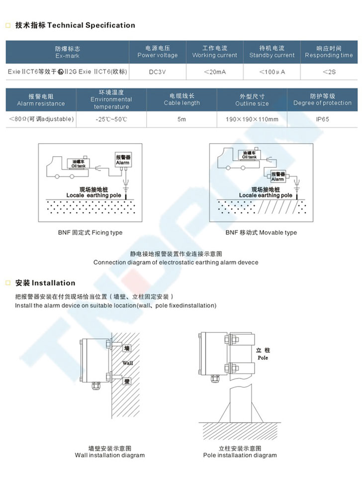 BNF系列防爆靜電接地報警裝置(IIB、IIC)